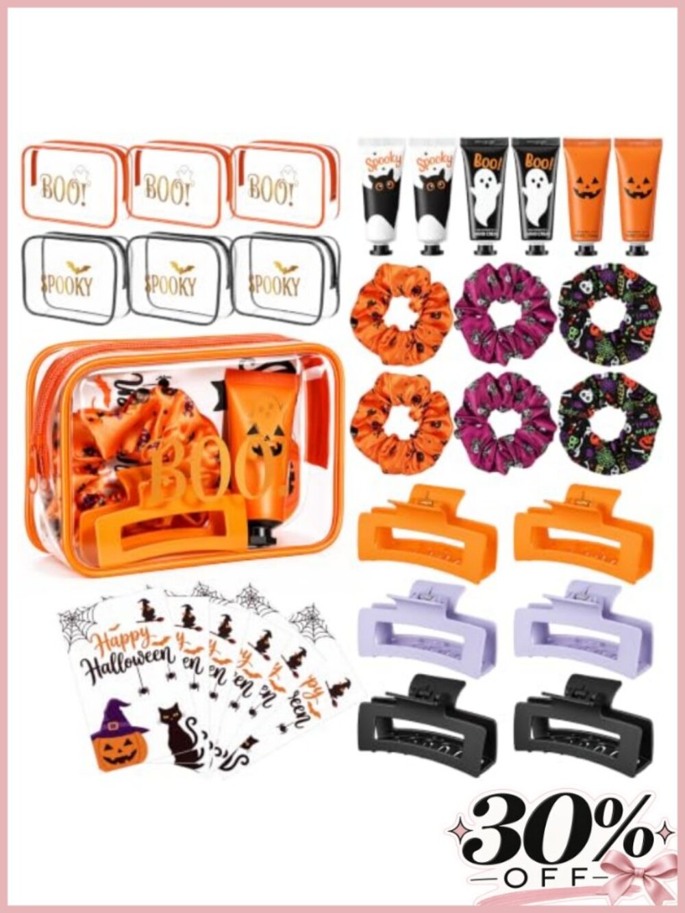 6-Piece Halloween Party Favor Gift Set Women Adult Scrunchies Hair Claws Makeup